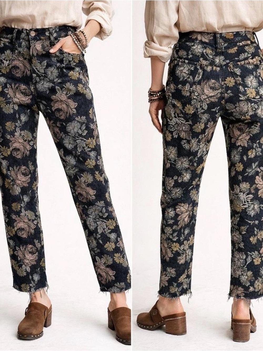 Celebrity Pink Black Floral Ankle Mom Jeans